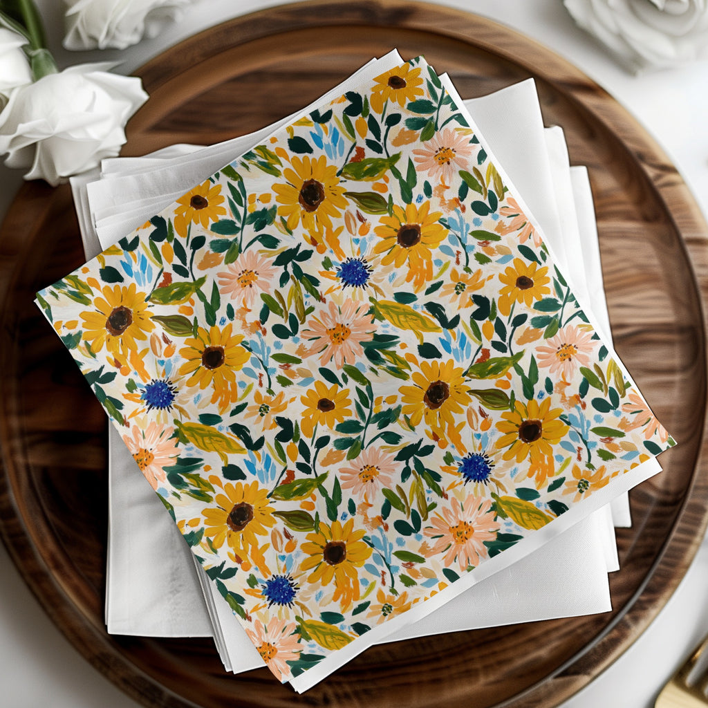 Colorful Floral Sunflower and Daisy Patterned Napkins
