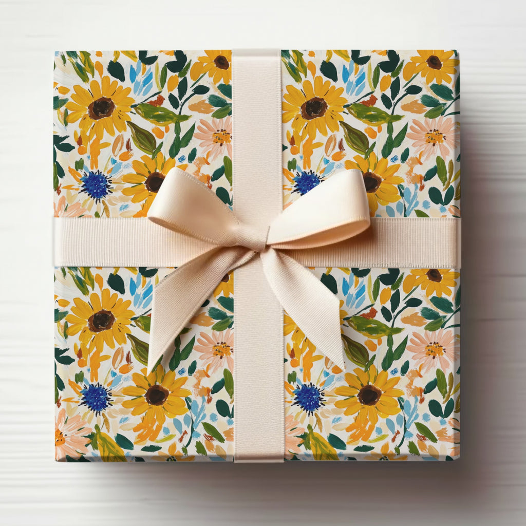 Floral Patterned Gift Box with Beige Ribbon