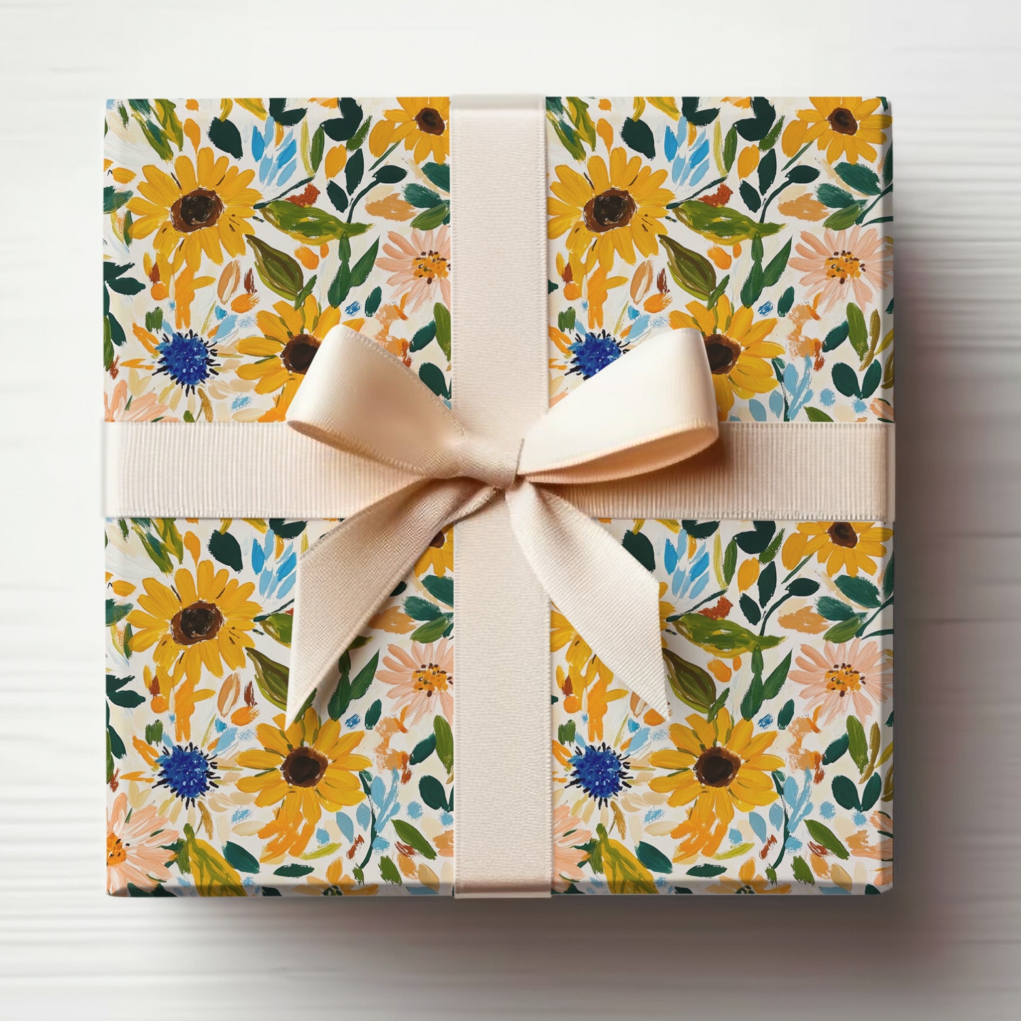 Floral Patterned Gift Box with Beige Ribbon