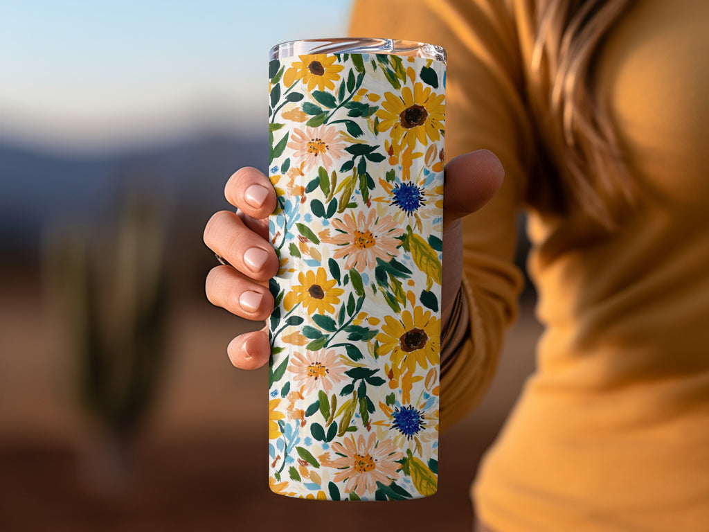 Beautiful Sunflower Floral Pattern Insulated Drink Tumbler