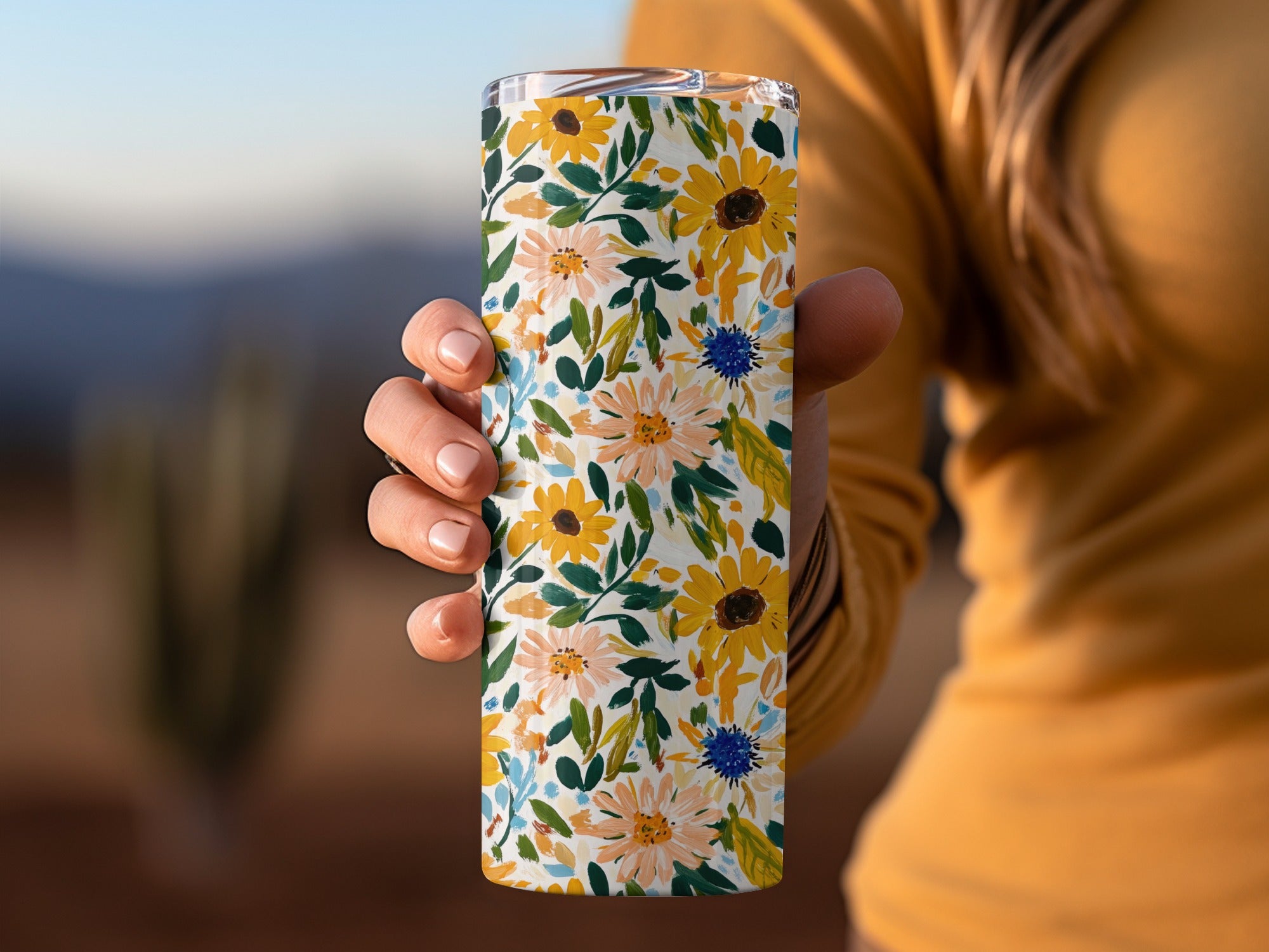 Beautiful Sunflower Floral Pattern Insulated Drink Tumbler