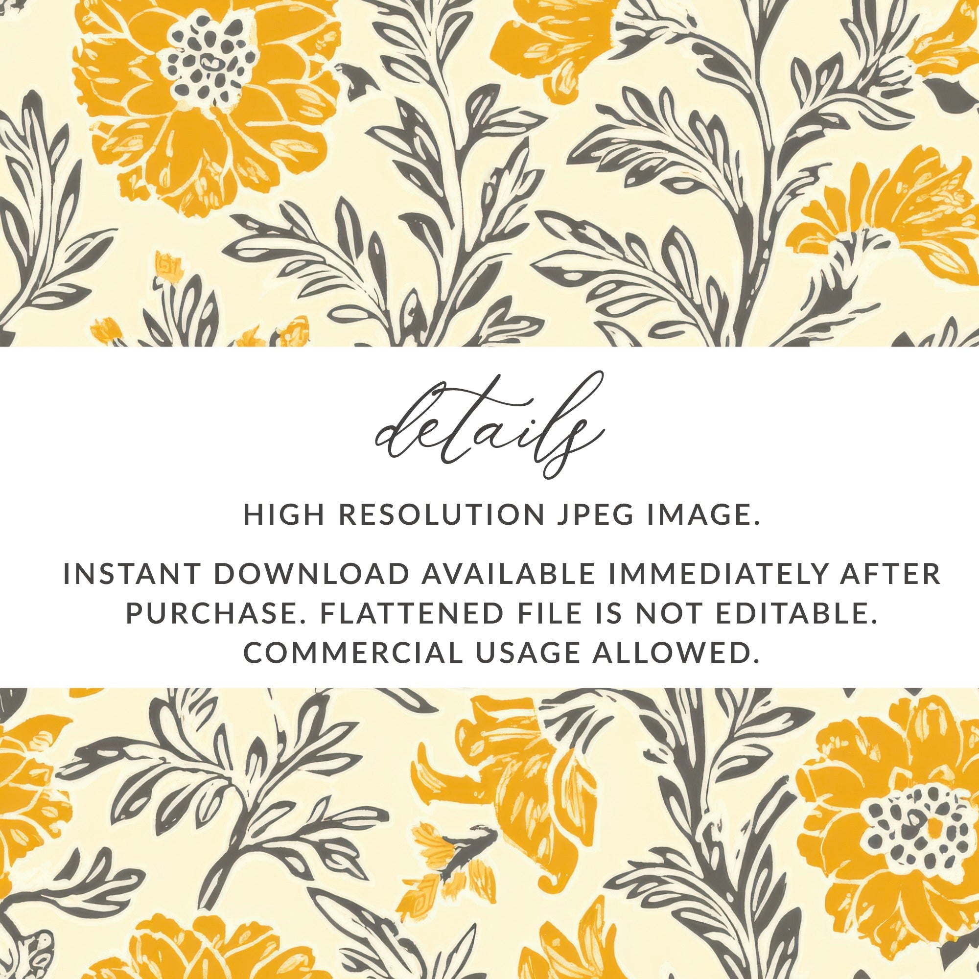 Yellow Botanical Motif Indian Chintz Pattern for Textiles Digital - Moore and Mountain