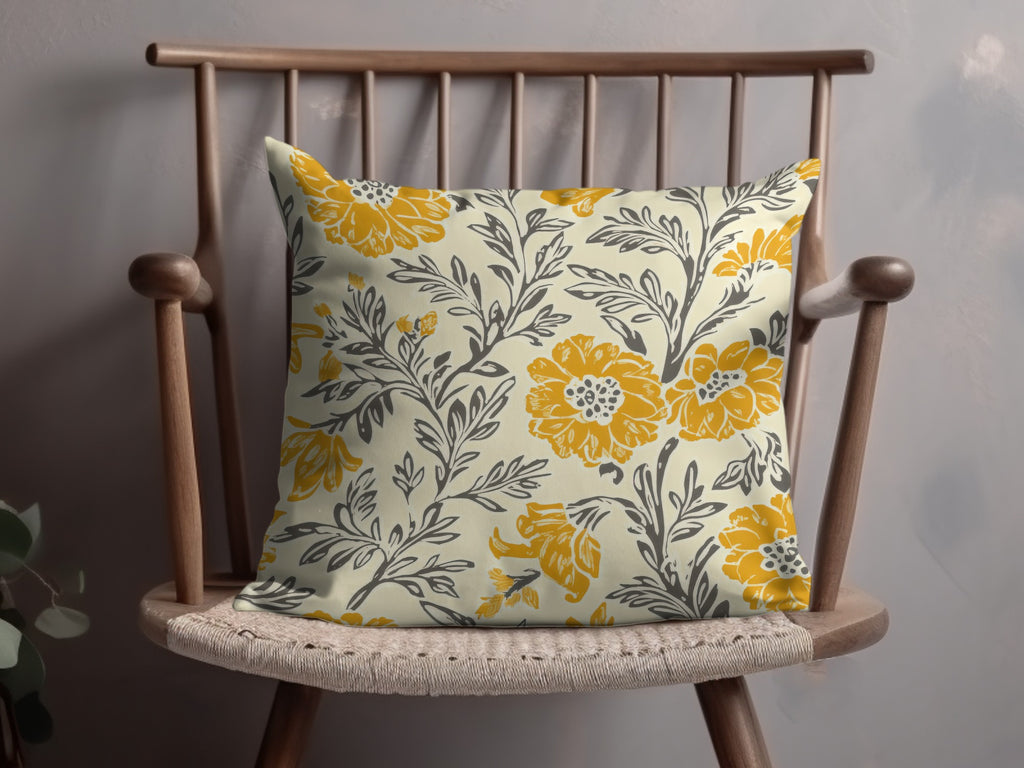 Yellow Botanical Motif Indian Chintz Pattern for Textiles Digital - Moore and Mountain