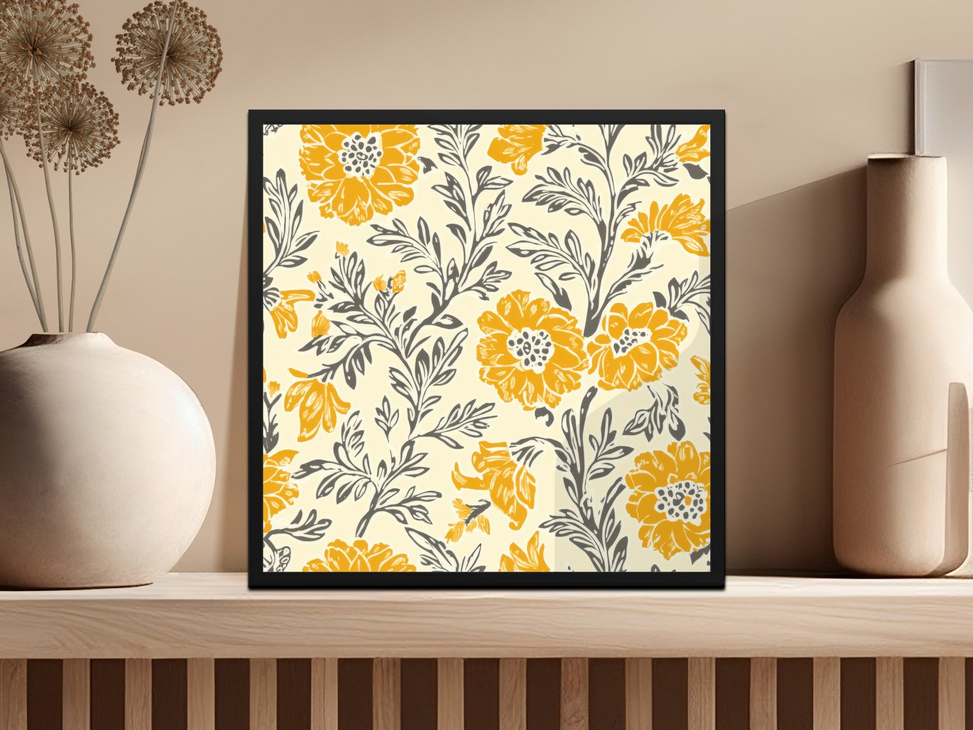Yellow Botanical Motif Indian Chintz Pattern for Textiles Digital - Moore and Mountain