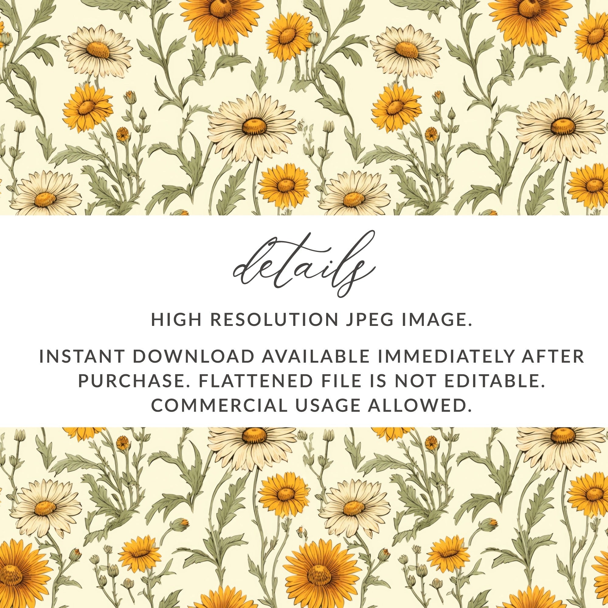 Yellow Daisy Floral Digital Paper, Spring Flowers Pattern, Cream, Botanical Print, Seamless Floral Design, Repeat Pattern, Digital Product - Moore and Mountain