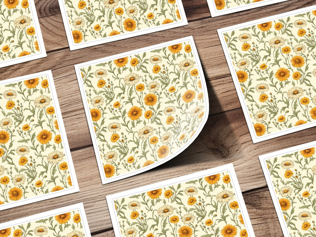 Yellow Daisy Floral Digital Paper, Spring Flowers Pattern, Cream, Botanical Print, Seamless Floral Design, Repeat Pattern, Digital Product - Moore and Mountain