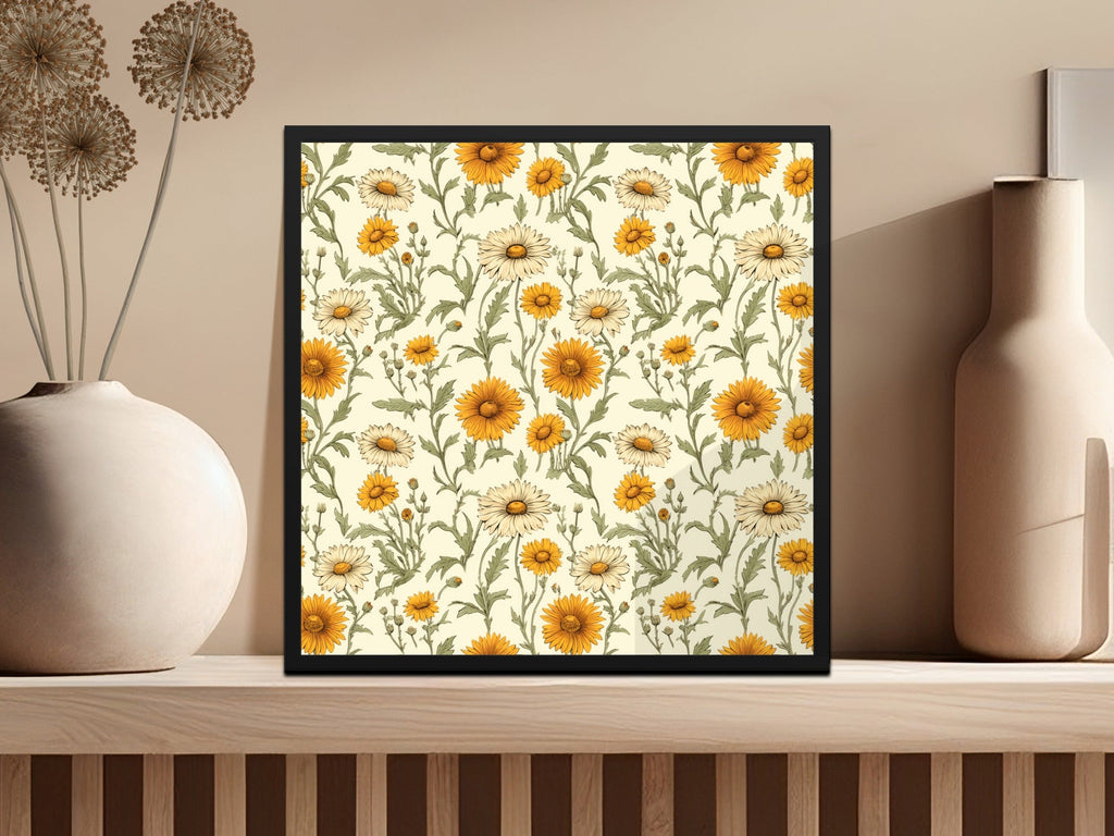 Yellow Daisy Floral Digital Paper, Spring Flowers Pattern, Cream, Botanical Print, Seamless Floral Design, Repeat Pattern, Digital Product - Moore and Mountain