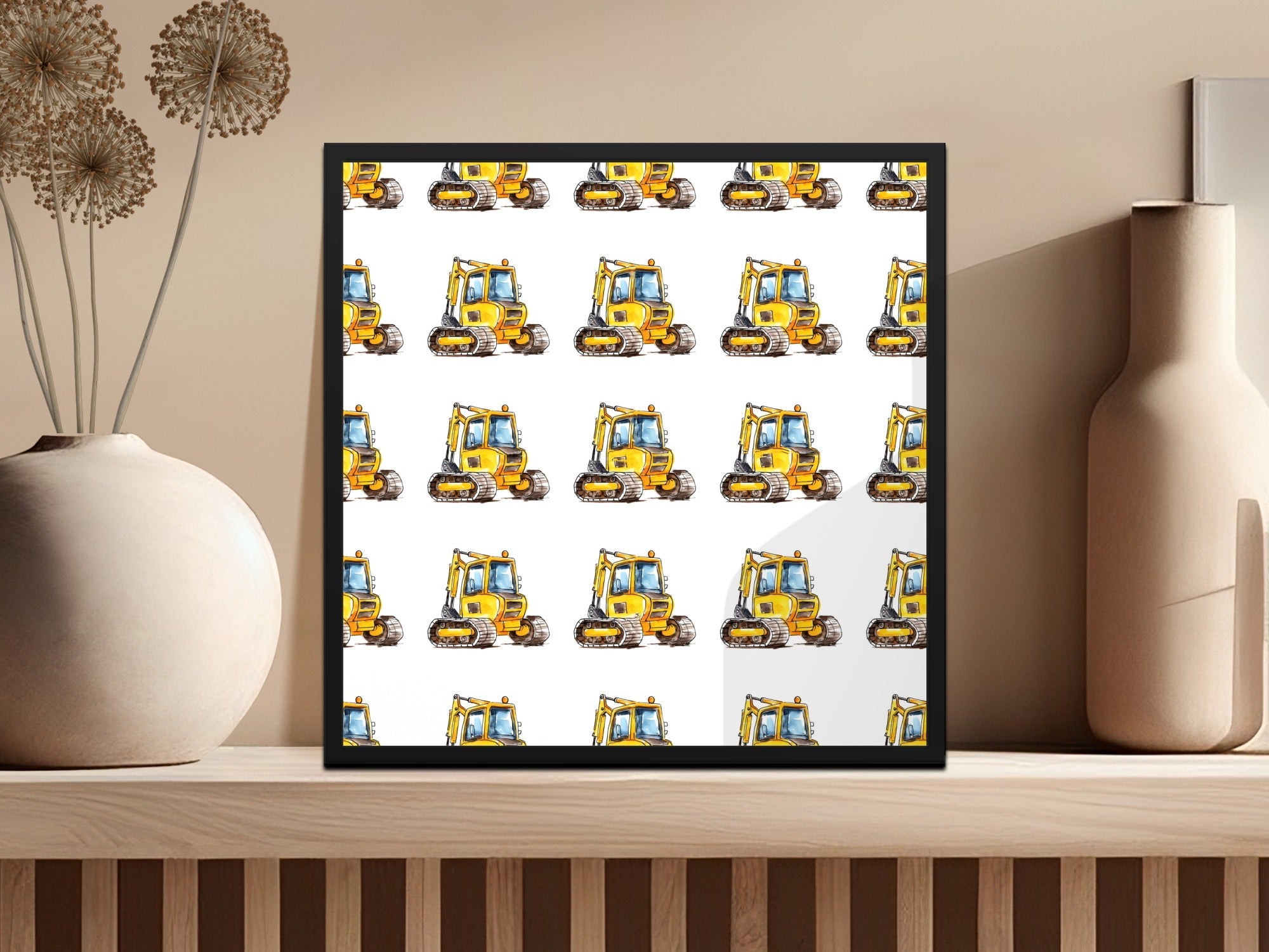 Yellow Excavator Seamless Pattern, Construction Vehicles, Digital Download, Kids Fabric, Scrapbooking Paper, Trucks, Construction Theme - Moore and Mountain