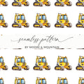 Yellow Excavator Seamless Pattern, Construction Vehicles, Digital Download, Kids Fabric, Scrapbooking Paper, Trucks, Construction Theme - Moore and Mountain