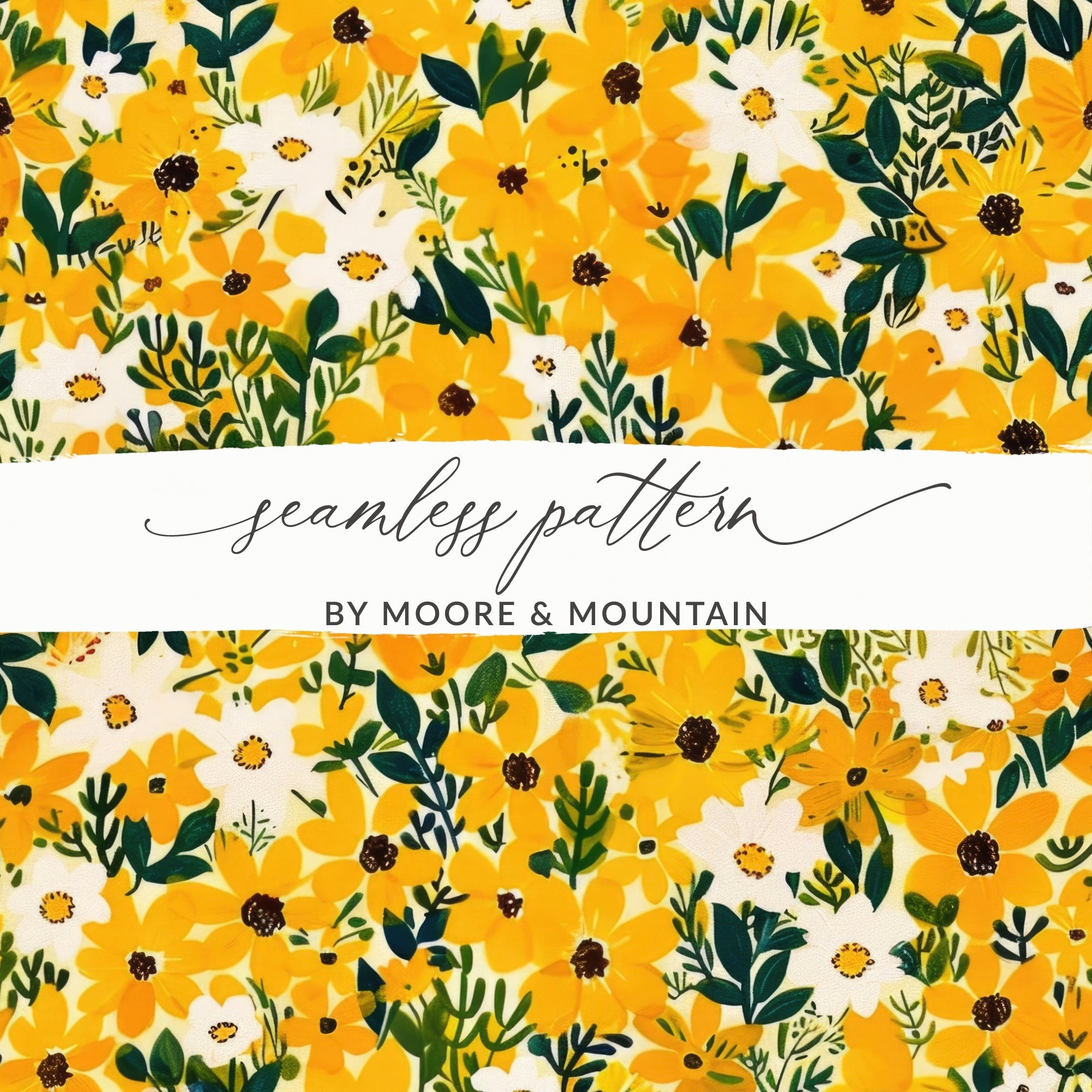 Yellow Floral Digital Paper, Spring Flower Pattern, Seamless Floral Print, Bright Summer Blooms, Digital Download for Crafts, Fabric Design - Moore and Mountain
