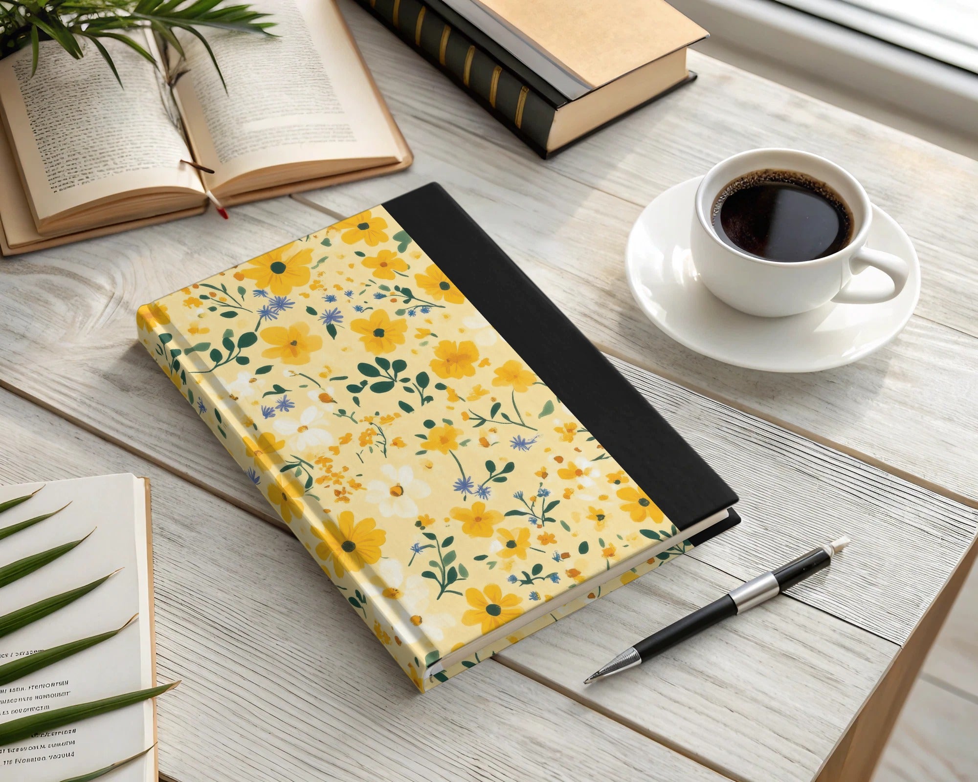 Yellow and Green Floral Hardcover Notebook