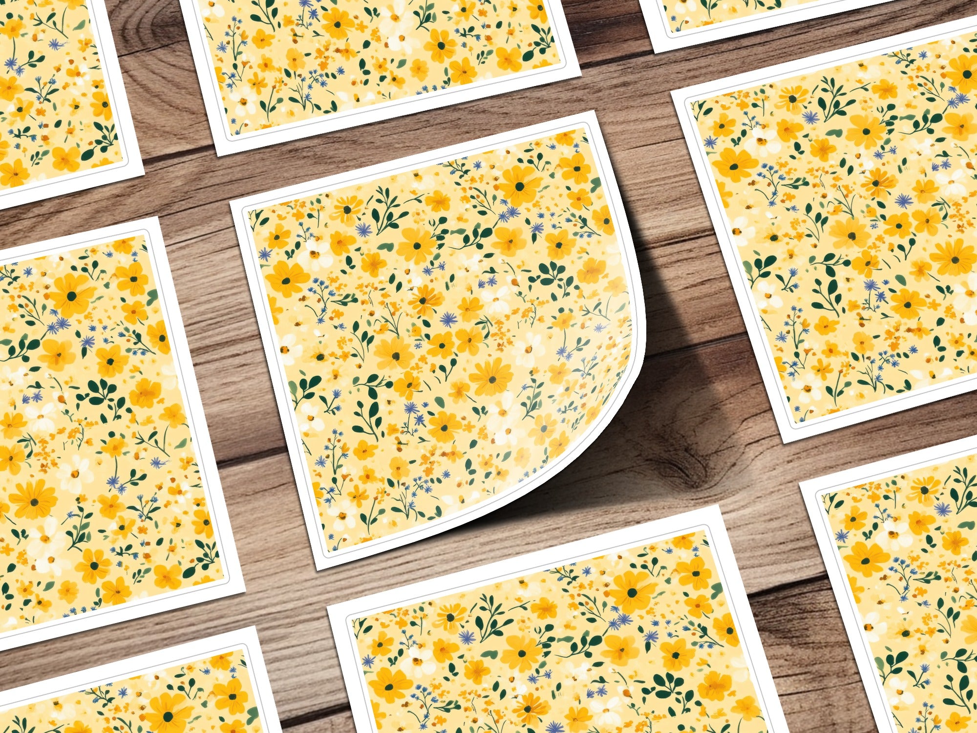 Bright Yellow Floral Pattern Stickers for Crafting Projects