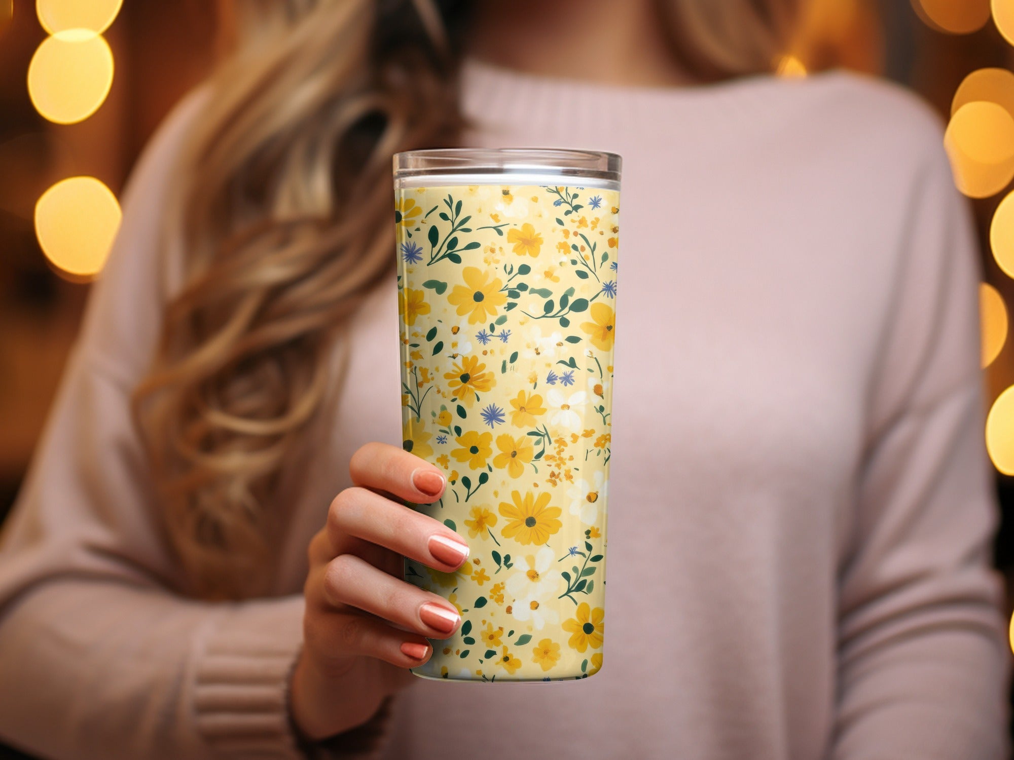 Floral Pattern Insulated Tumbler with Yellow Flowers