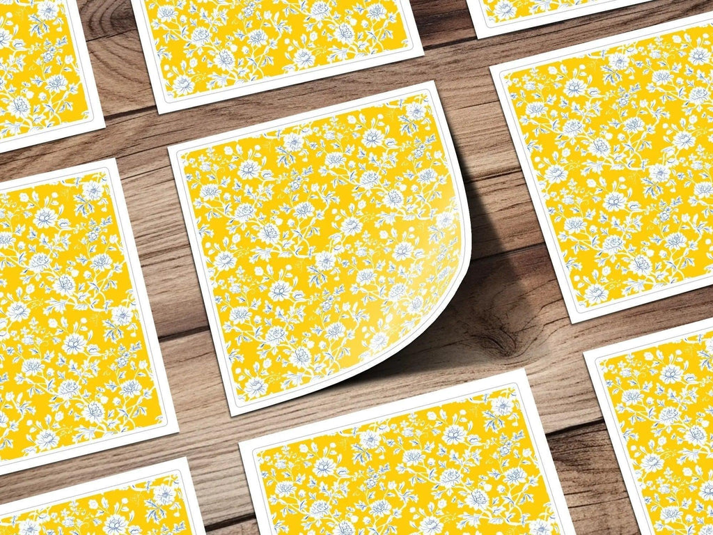 Yellow Floral Seamless Pattern Digital, Chinoiserie Design, Blue White Flowers, Repeatable Texture, Printable Scrapbook Paper, JPEG Files - Moore and Mountain