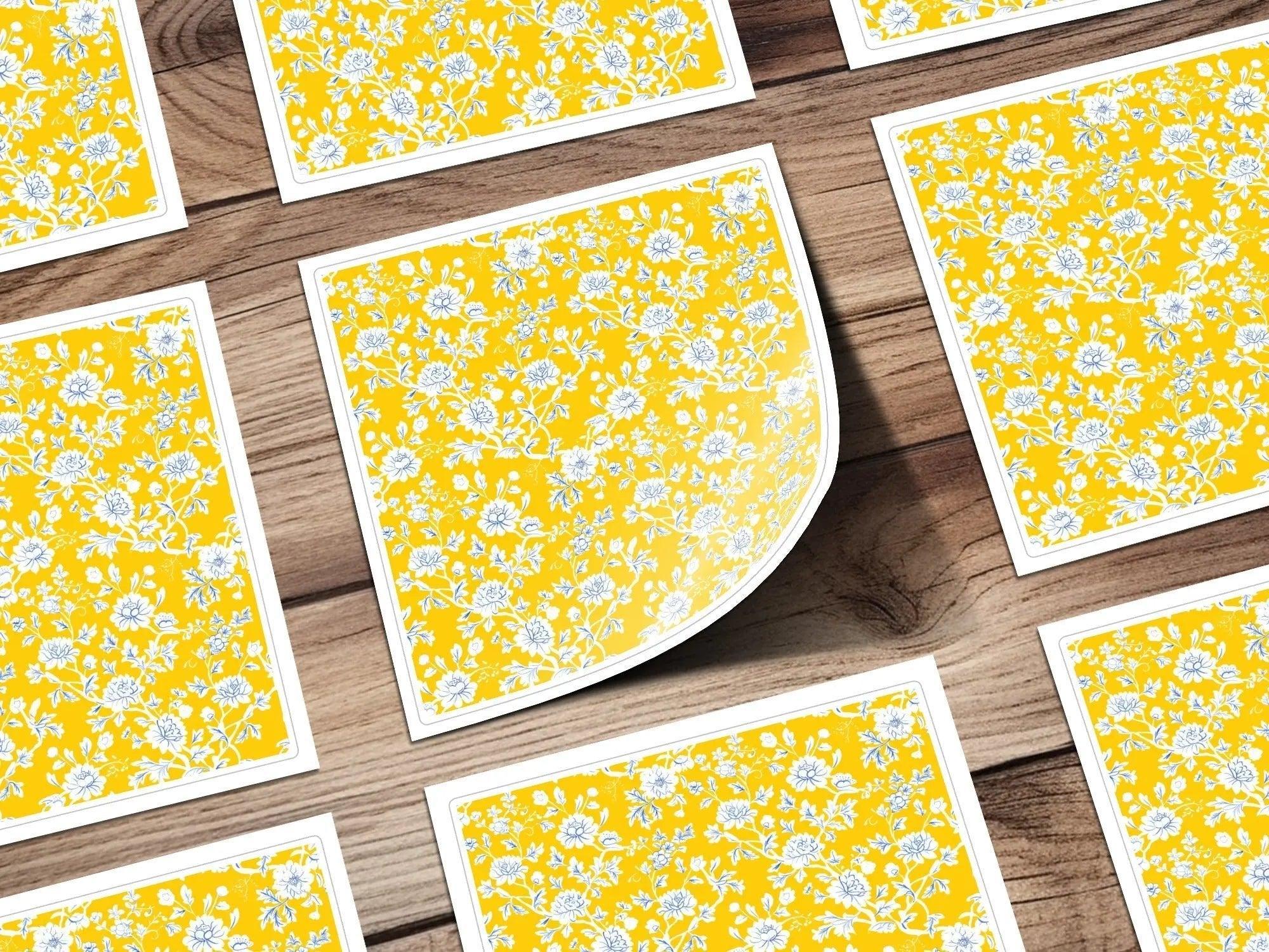 Yellow Floral Seamless Pattern Digital, Chinoiserie Design, Blue White Flowers, Repeatable Texture, Printable Scrapbook Paper, JPEG Files - Moore and Mountain