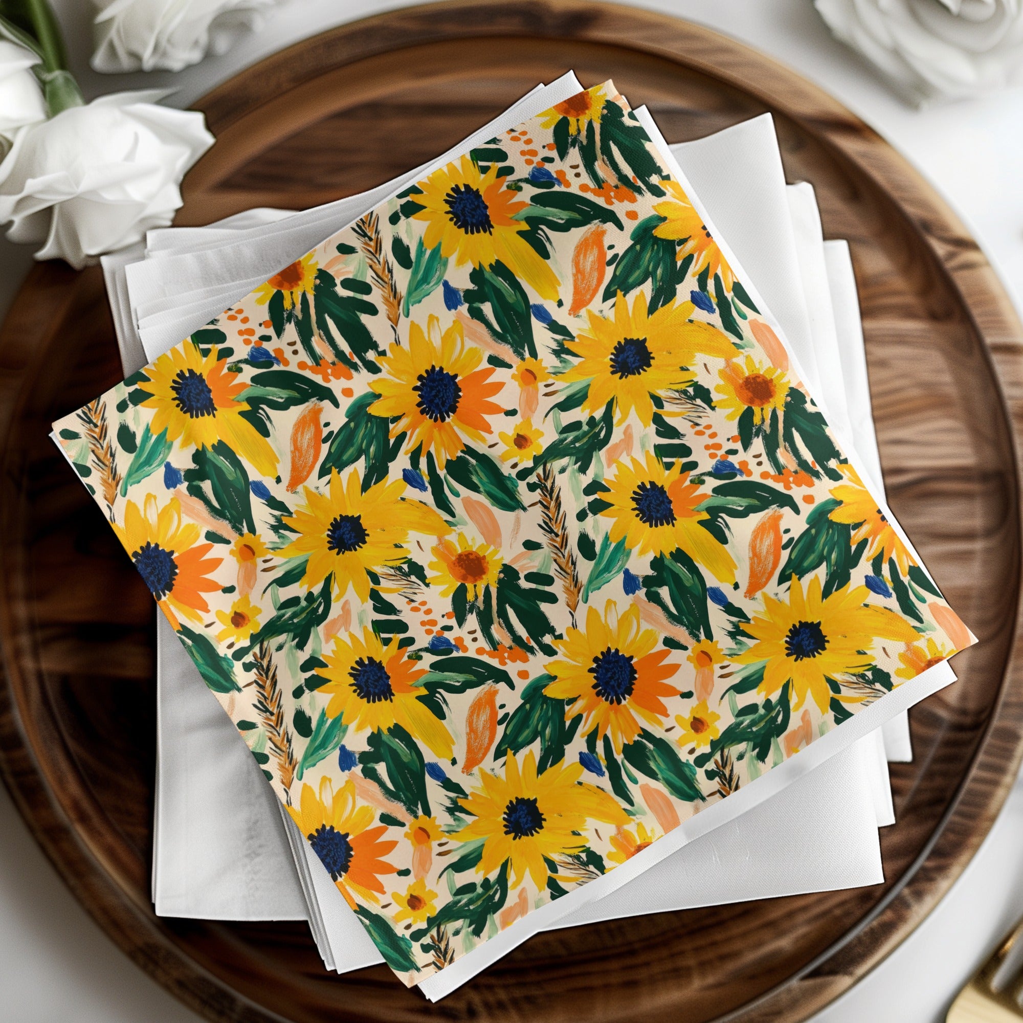 Vibrant Sunflower Patterned Decorative Napkin Set