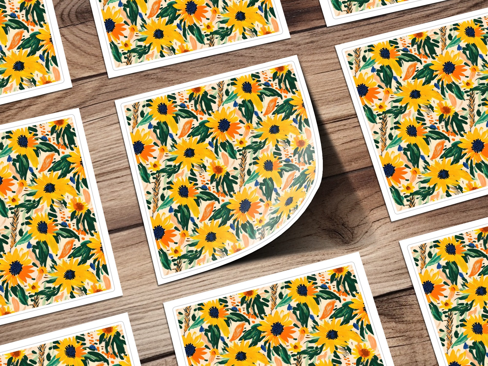 Vibrant Sunflower Pattern Illustration Square Sticker Sheet