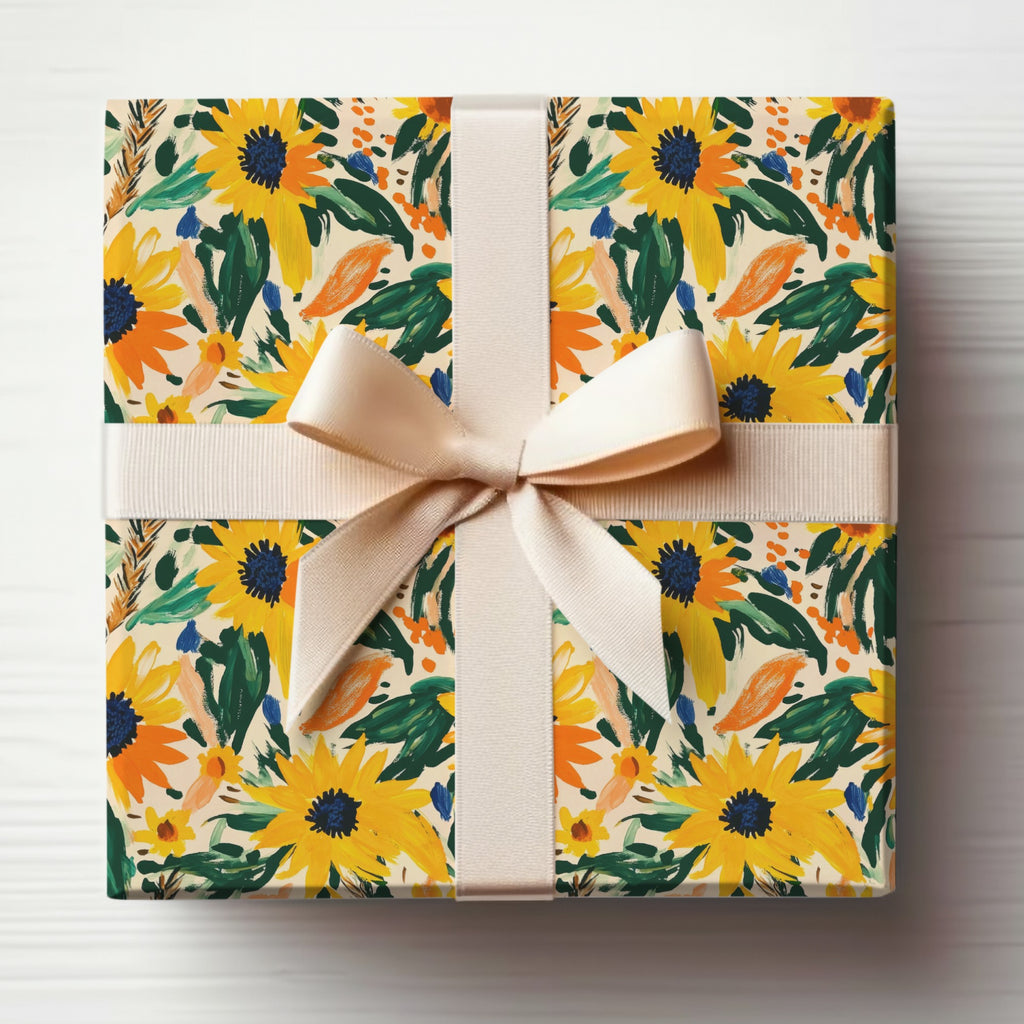 Bright Sunflower Floral Gift Wrap with Bow