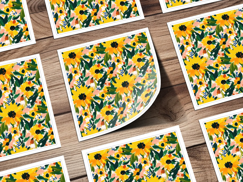 Vibrant Floral Pattern on Bright Yellow Stickers