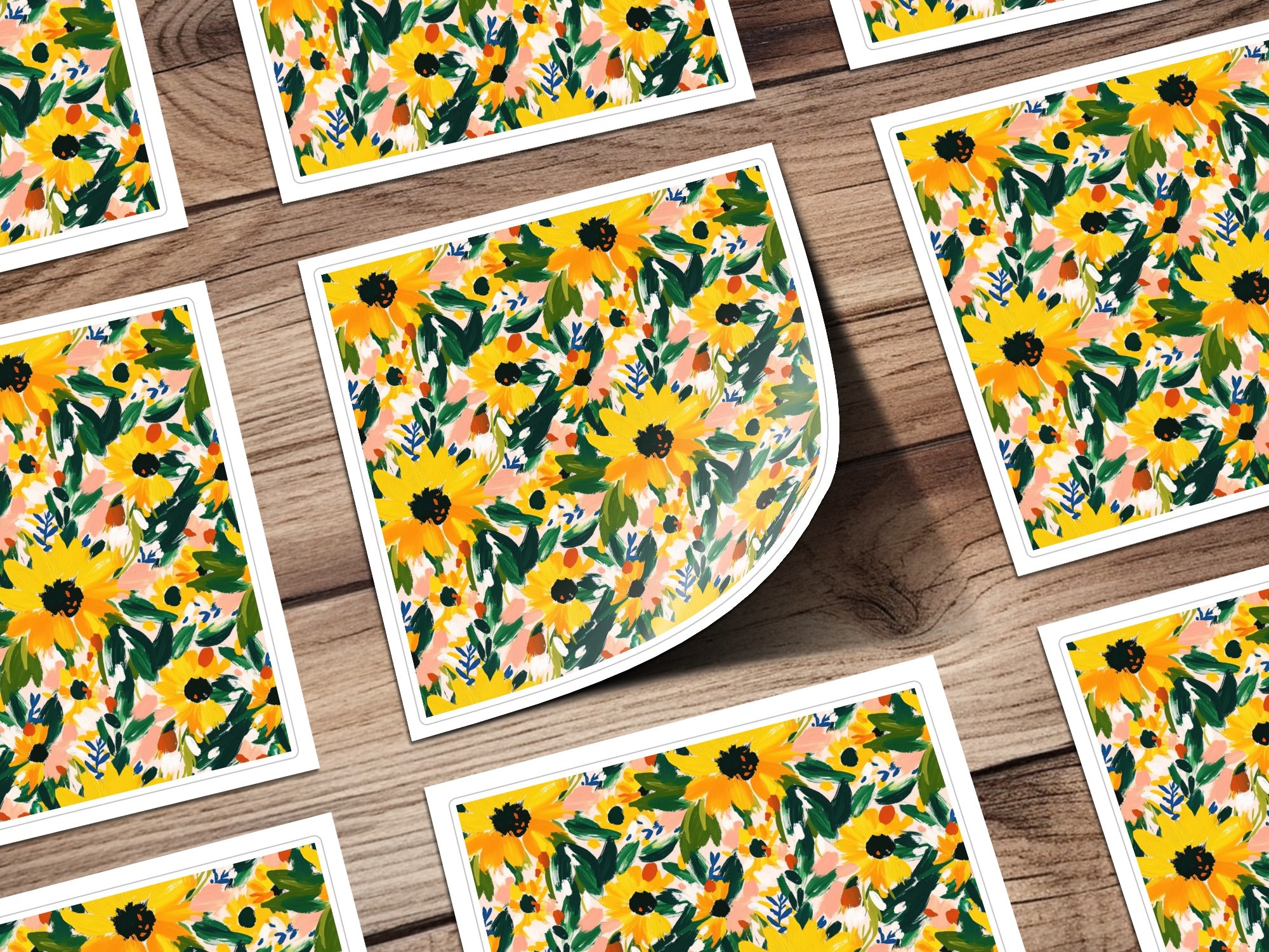 Vibrant Floral Pattern on Bright Yellow Stickers
