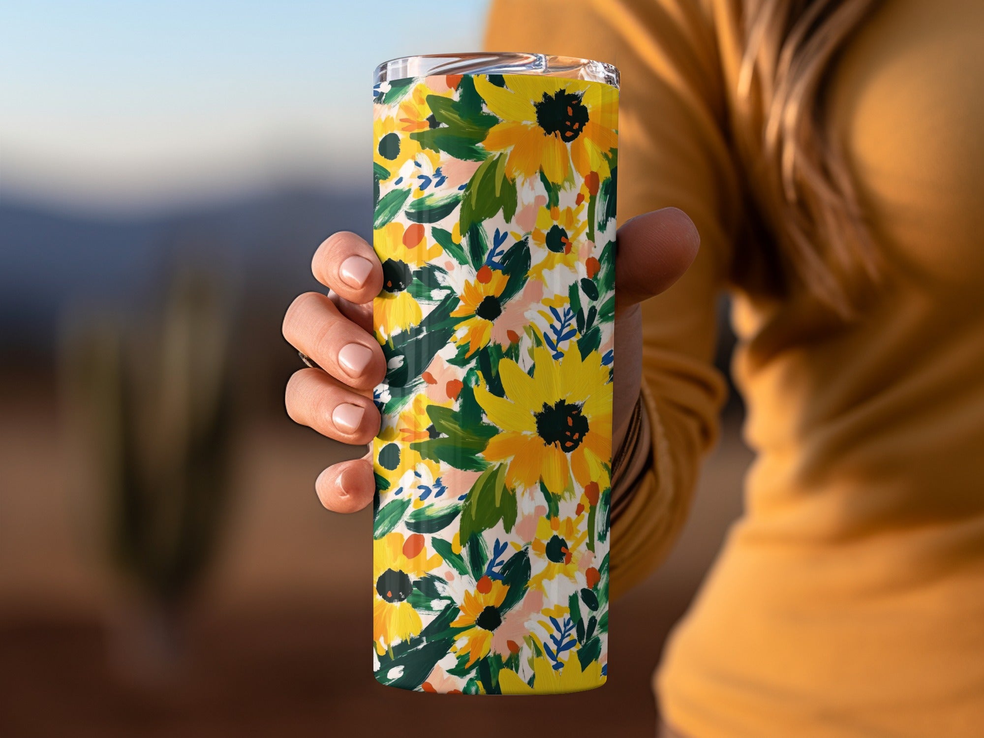 Vibrant Sunflower Print Insulated Travel Tumbler