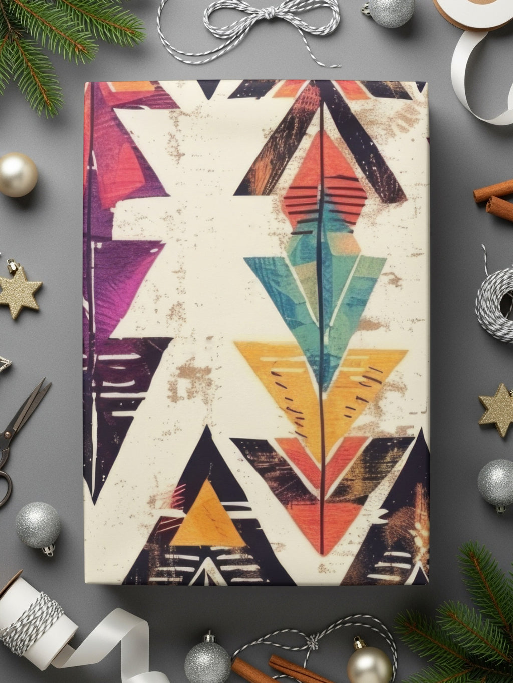 Festive Geometric Pattern Holiday Wrapping Paper