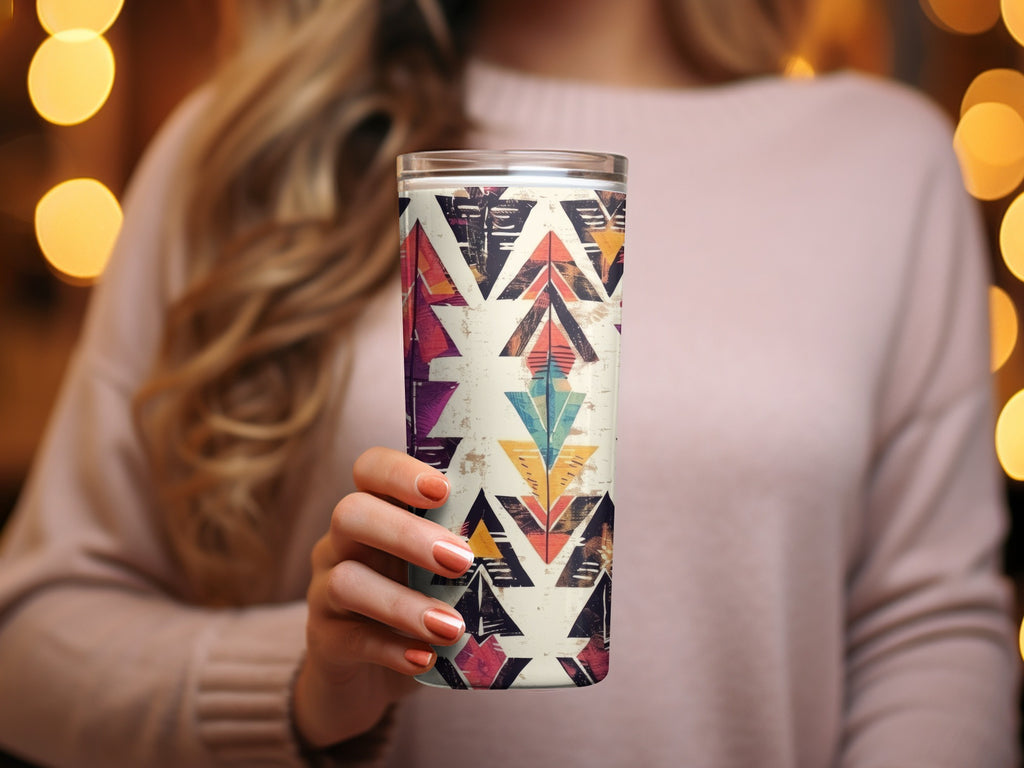 Vibrant Geometric Patterned Travel Mug for Beverages