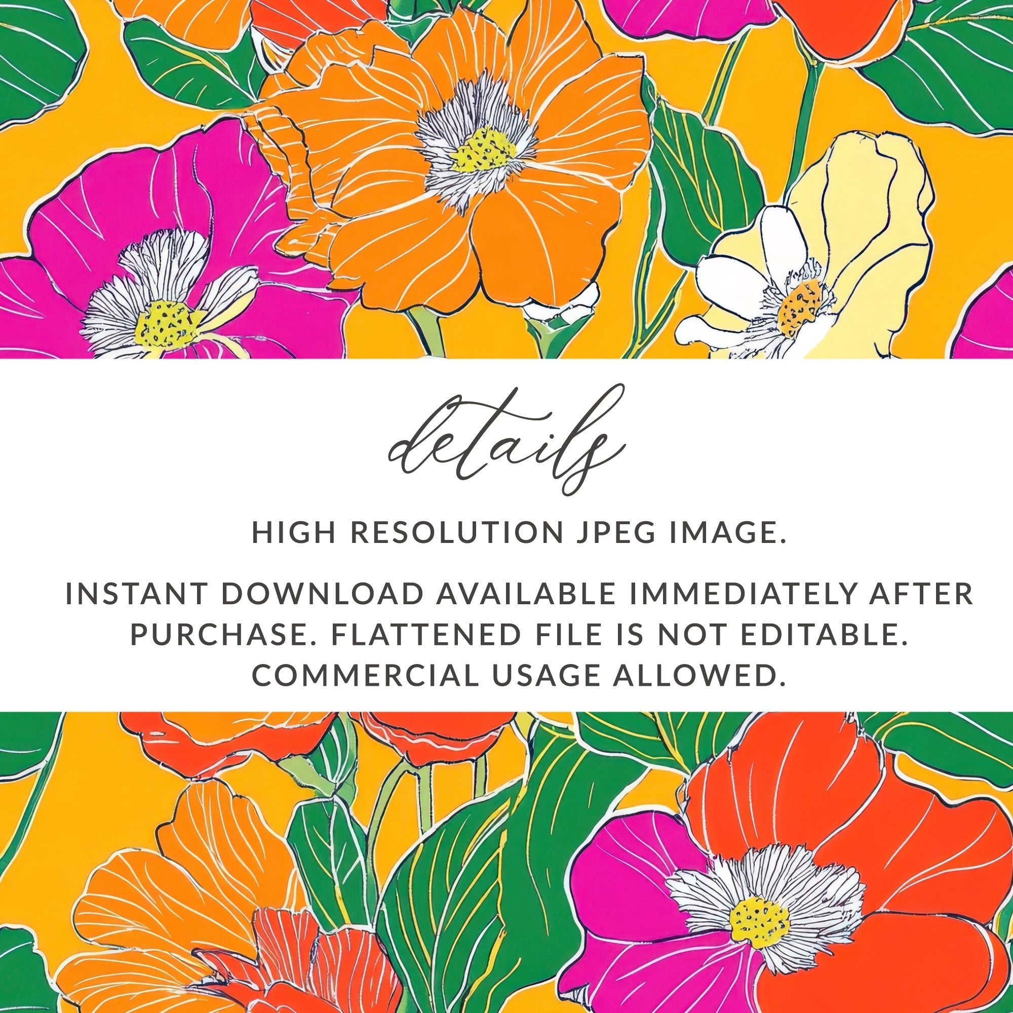 Yellow Preppy Digital Paper, 60s floral pattern, Groovy Floral Background, Retro Flowers, Seamless Pattern, Floral Pattern, Digital Download - Moore and Mountain