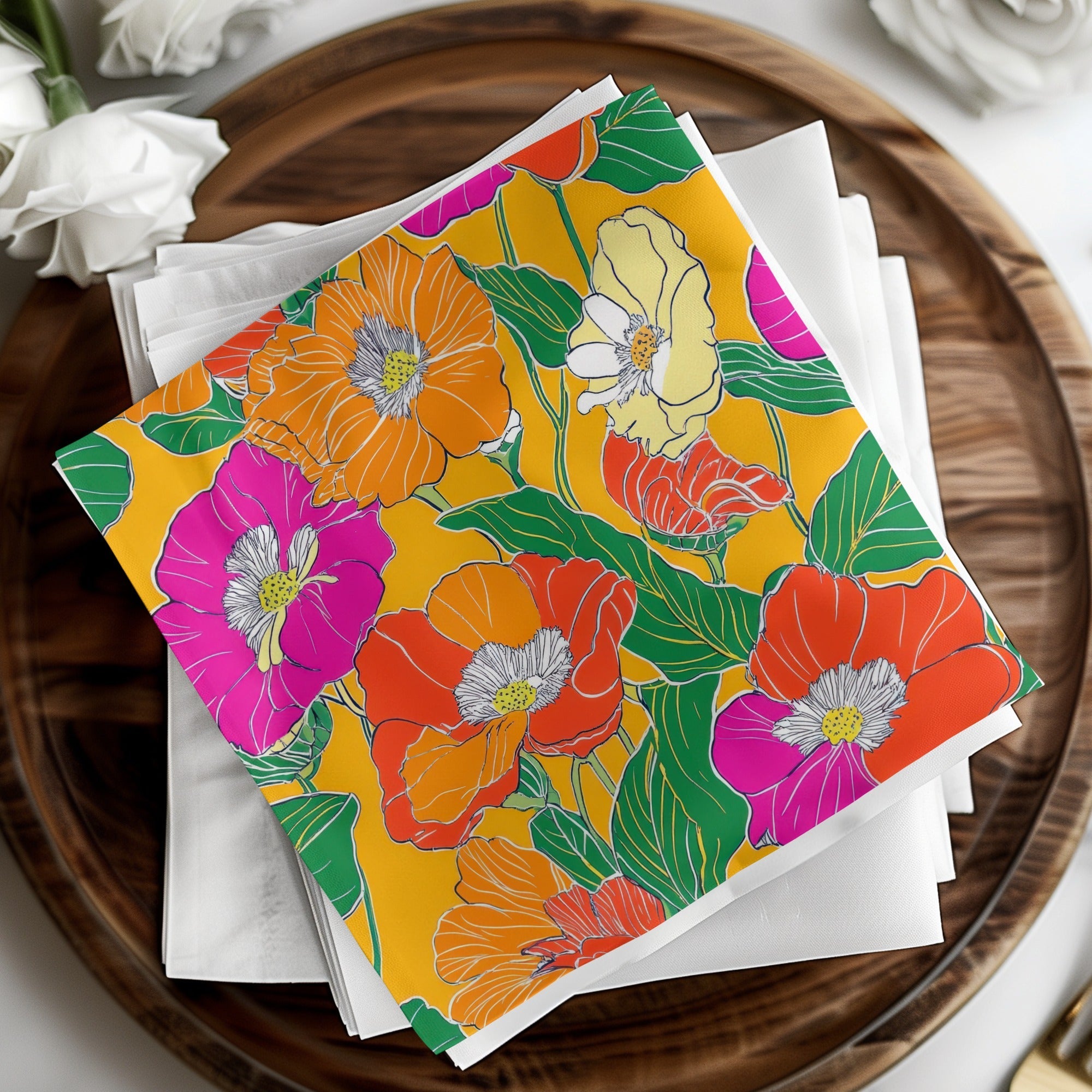 Yellow Preppy Digital Paper, 60s floral pattern, Groovy Floral Background, Retro Flowers, Seamless Pattern, Floral Pattern, Digital Download - Moore and Mountain