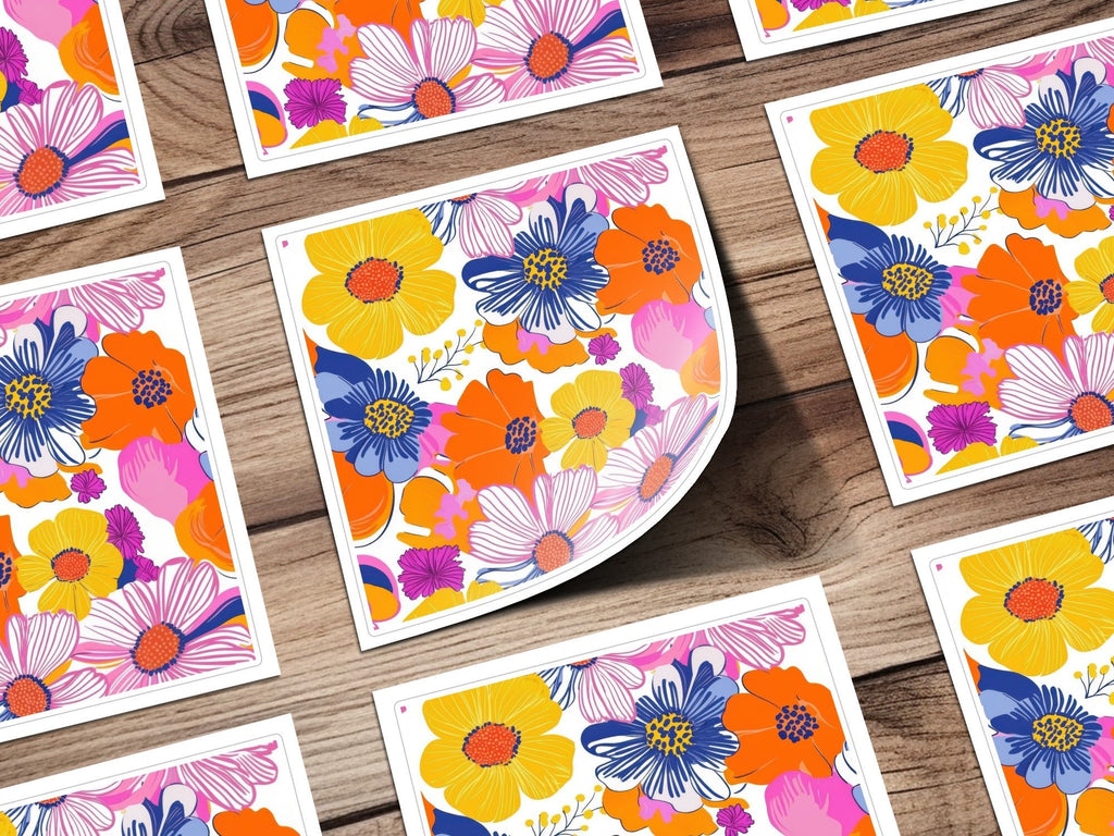 Yellow Preppy Groovy Floral Background, 60s floral pattern Digital Paper, Retro Flower Illustration, Colorful Seamless Pattern Download - Moore and Mountain