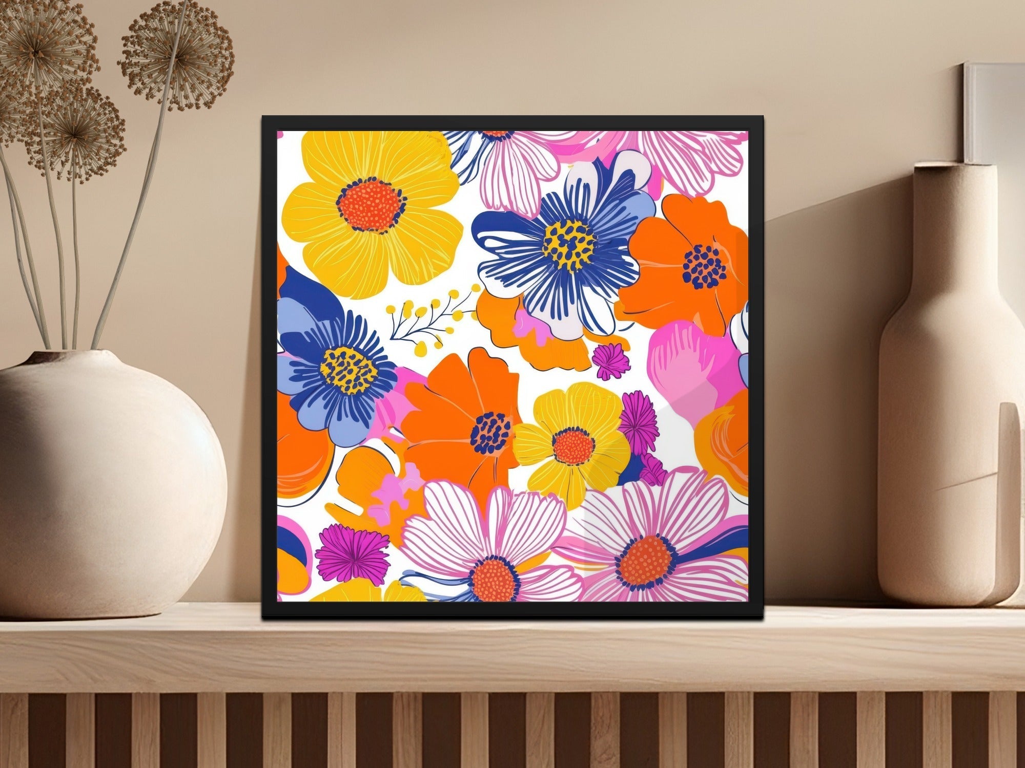 Yellow Preppy Groovy Floral Background, 60s floral pattern Digital Paper, Retro Flower Illustration, Colorful Seamless Pattern Download - Moore and Mountain
