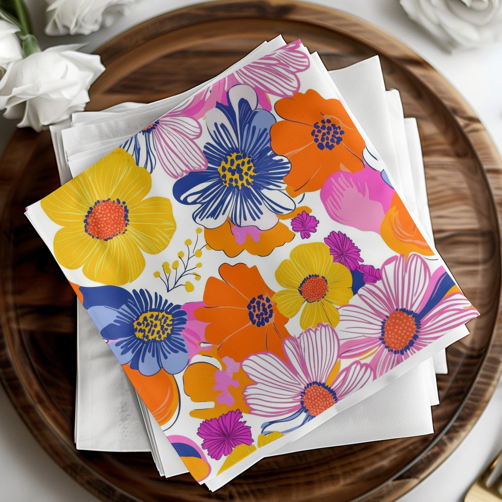 Yellow Preppy Groovy Floral Background, 60s floral pattern Digital Paper, Retro Flower Illustration, Colorful Seamless Pattern Download - Moore and Mountain