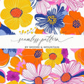 Yellow Preppy Groovy Floral Background, 60s floral pattern Digital Paper, Retro Flower Illustration, Colorful Seamless Pattern Download - Moore and Mountain