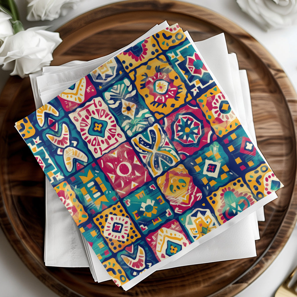Vibrant Multicolor Mosaic Design Decorative Napkin Product