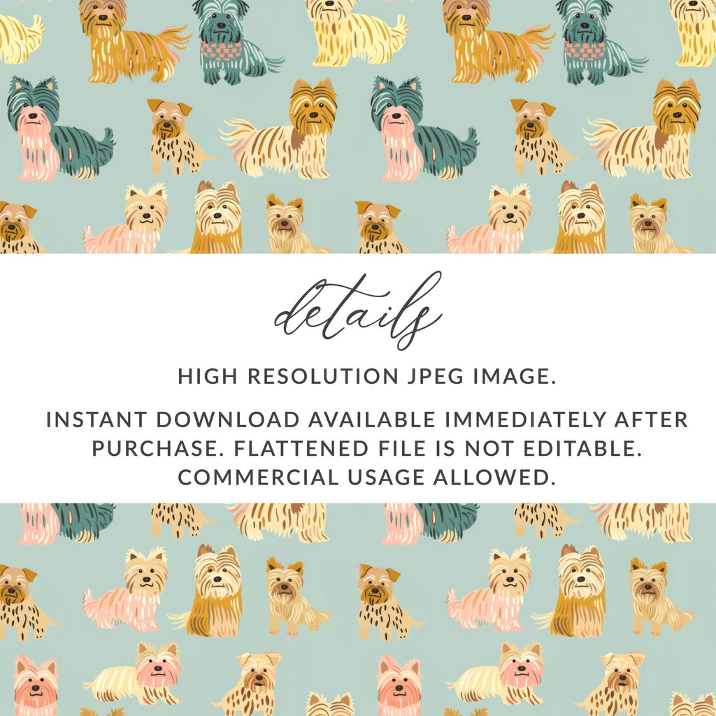 Yorkshire Terrier Seamless Pattern Digital Paper, Dog Breed Pattern Download, Cute Puppy Fabric Design, Pet Lover Background, Kids Digital - Moore and Mountain