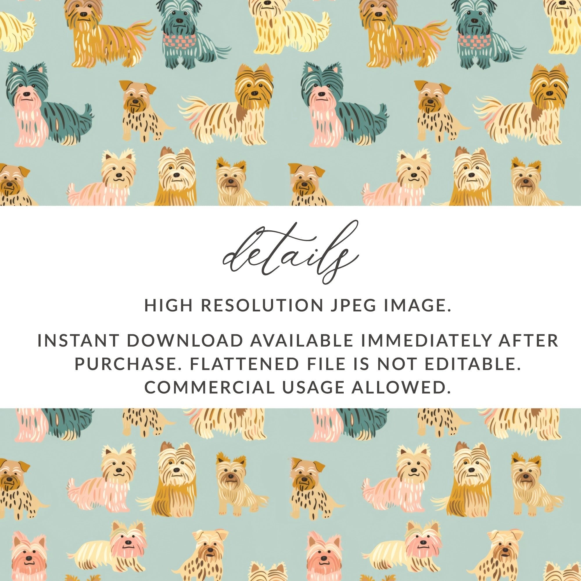 Yorkshire Terrier Seamless Pattern Digital Paper, Dog Breed Pattern Download, Cute Puppy Fabric Design, Pet Lover Background, Kids Digital - Moore and Mountain