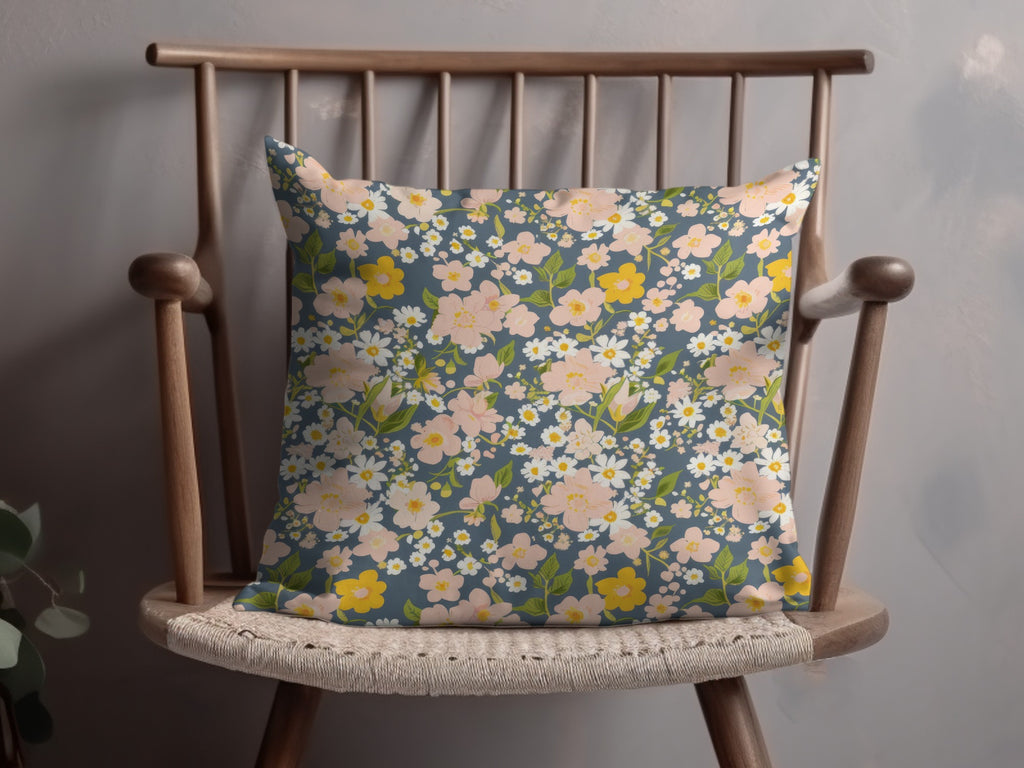 Floral Pattern Pillow with Colorful Spring Blossoms
