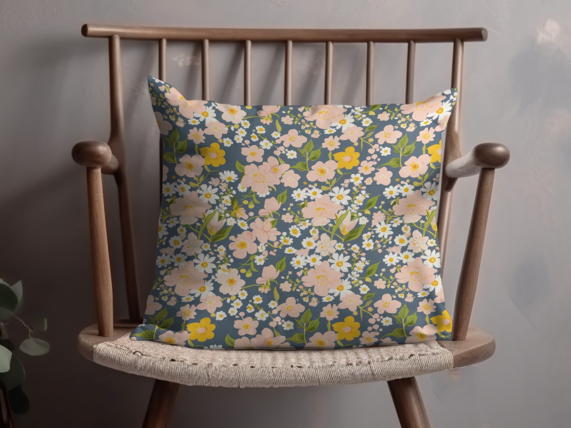 Floral Pattern Pillow with Colorful Spring Blossoms