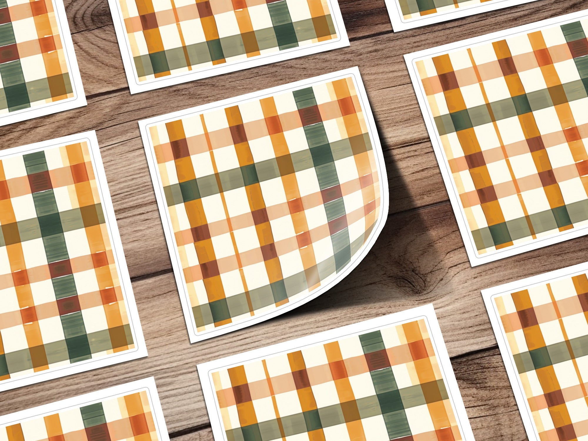 Vibrant Plaid Design Pattern for Square Stickers