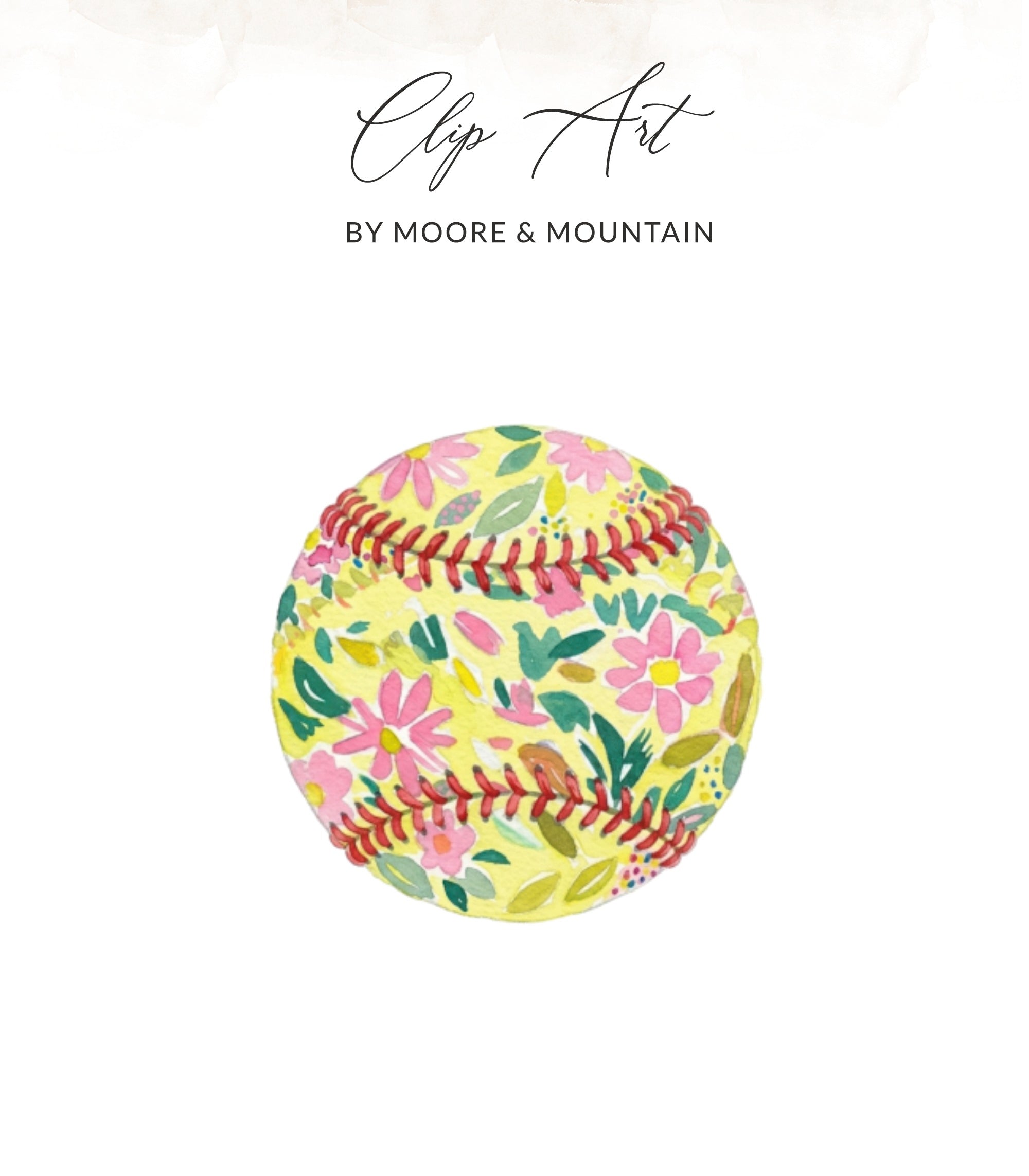 Yellow floral baseball with red stitching by Moore & Mountain.