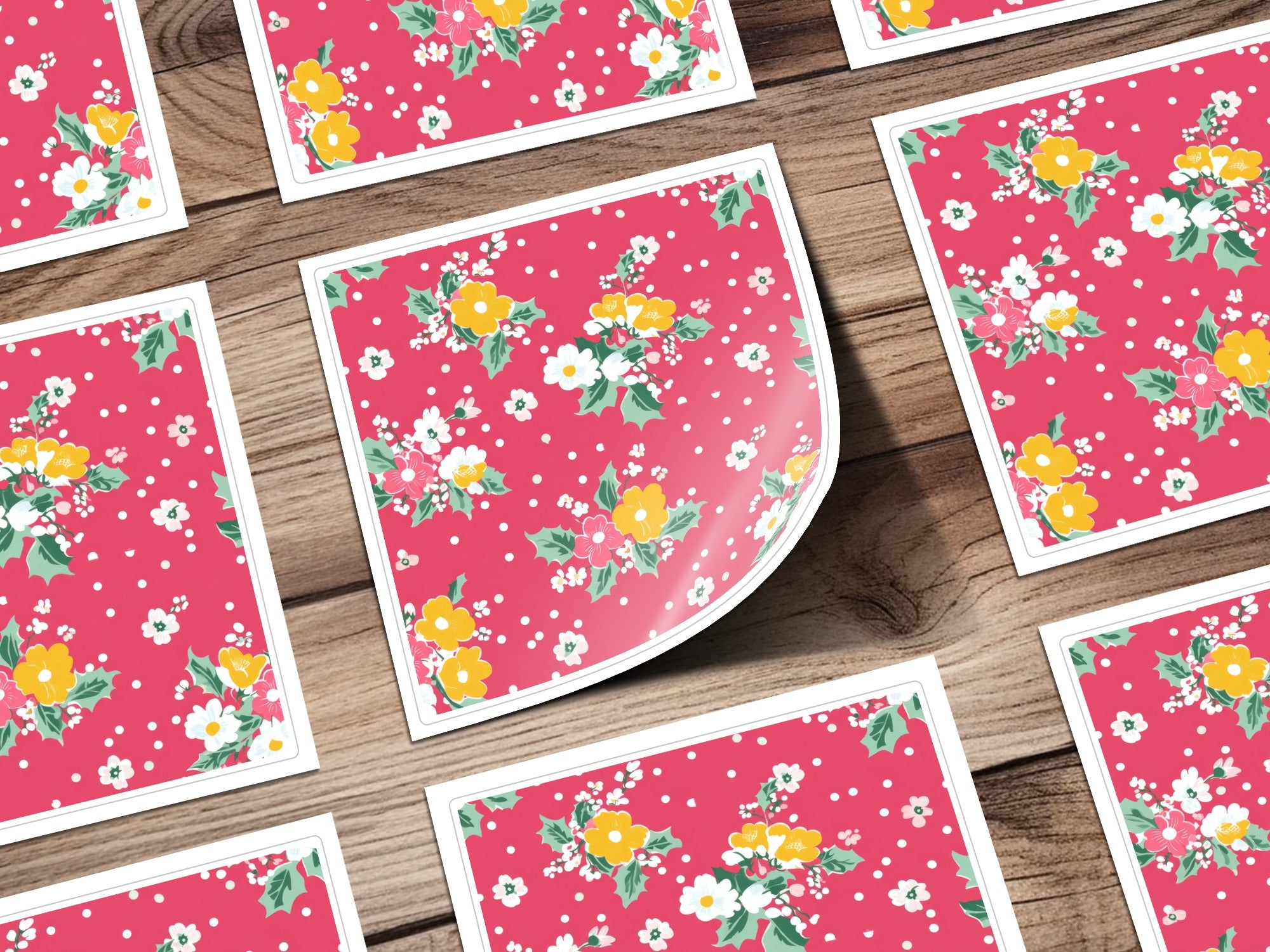Red Floral Polka Dot Square Sticker Sheets Pack