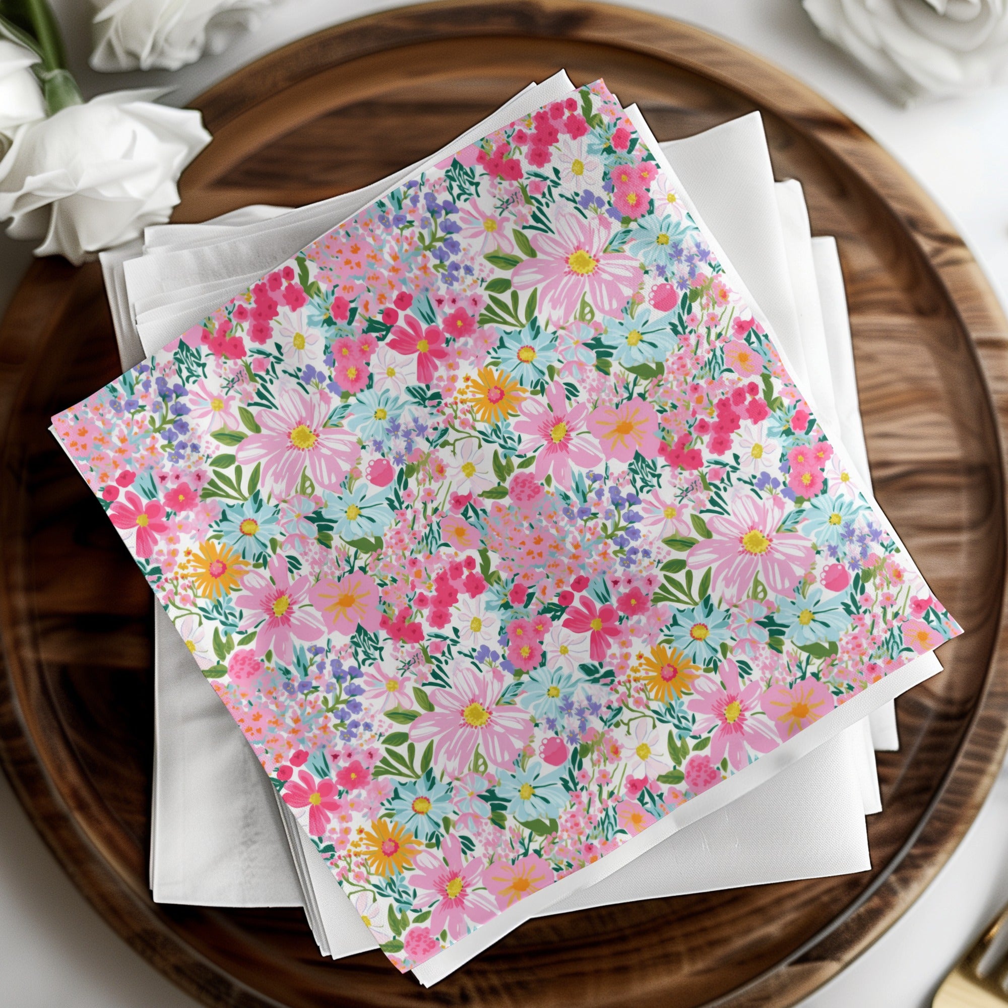 Colorful Floral Print Square Paper Napkins 20 pack