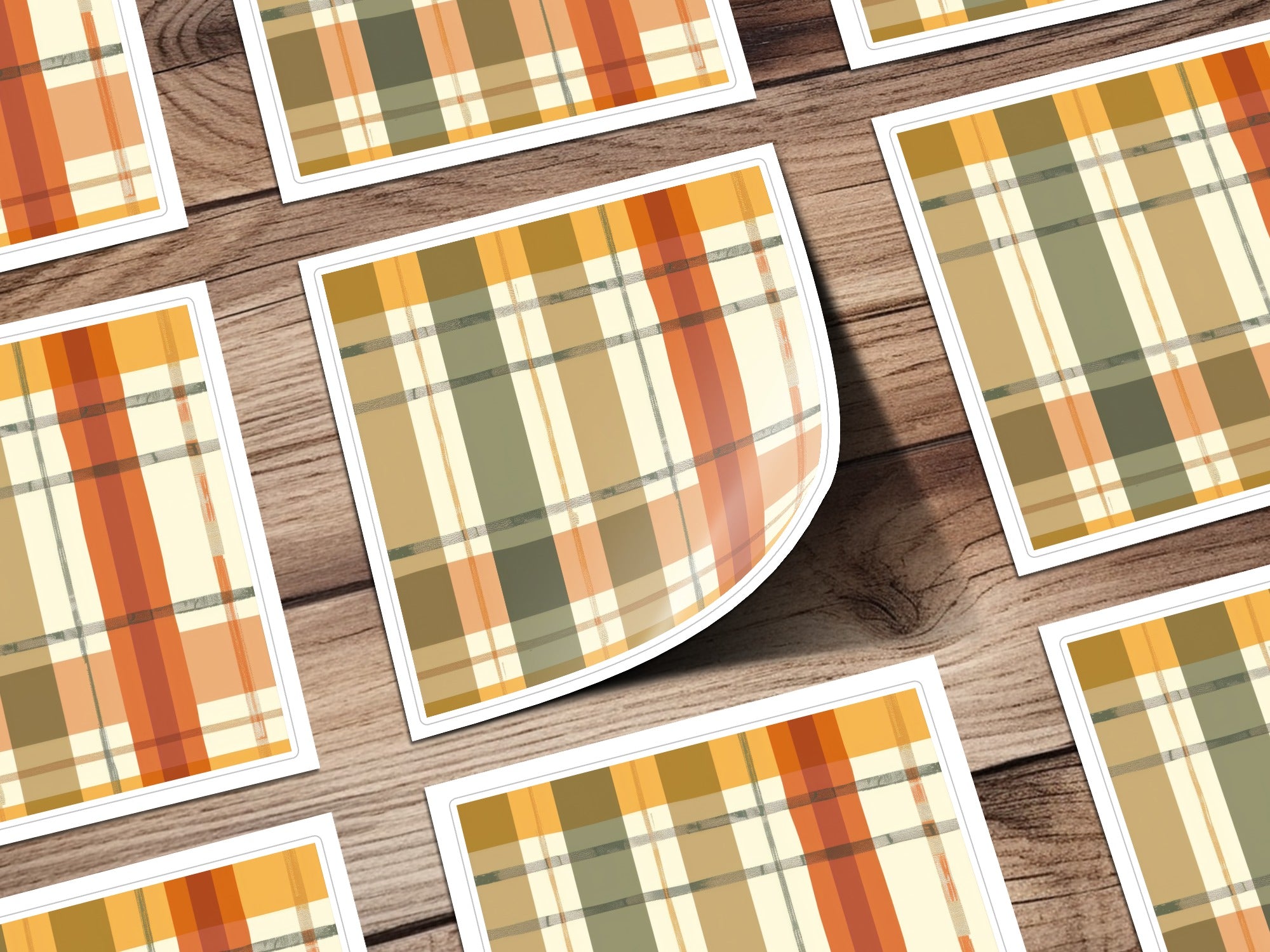 Autumn Plaid Pattern Square Sticker Product