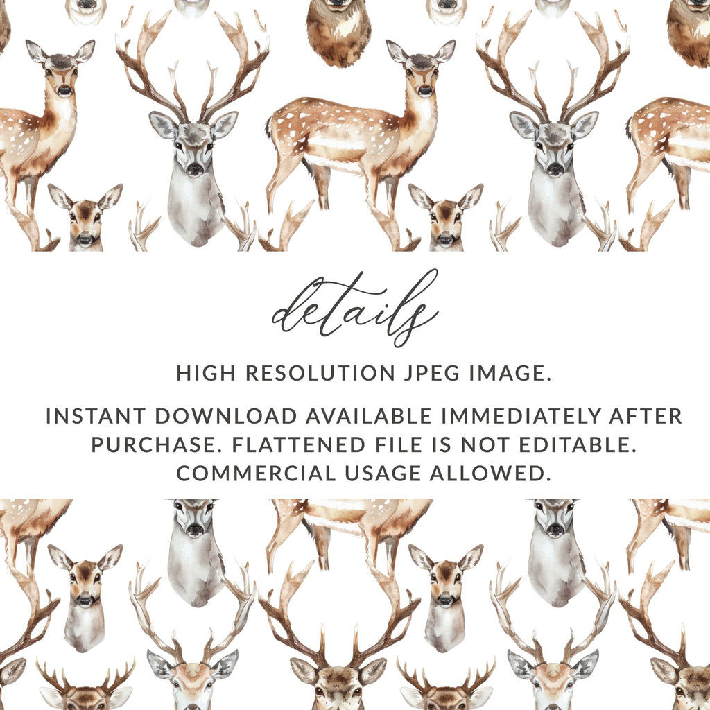 Watercolor Deer Head Pattern Digital Download