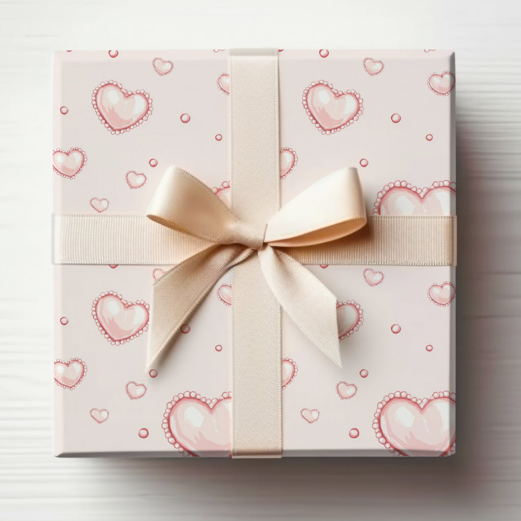 Elegant Pink Hearts Gift Box with Ribbon