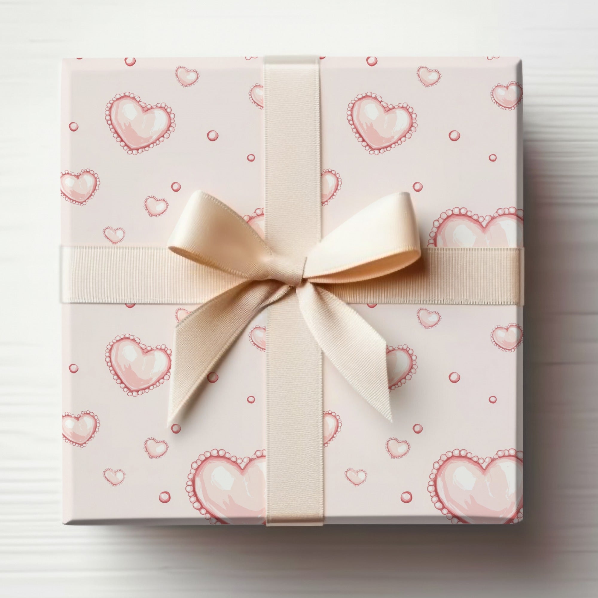 Elegant Pink Hearts Gift Box with Ribbon