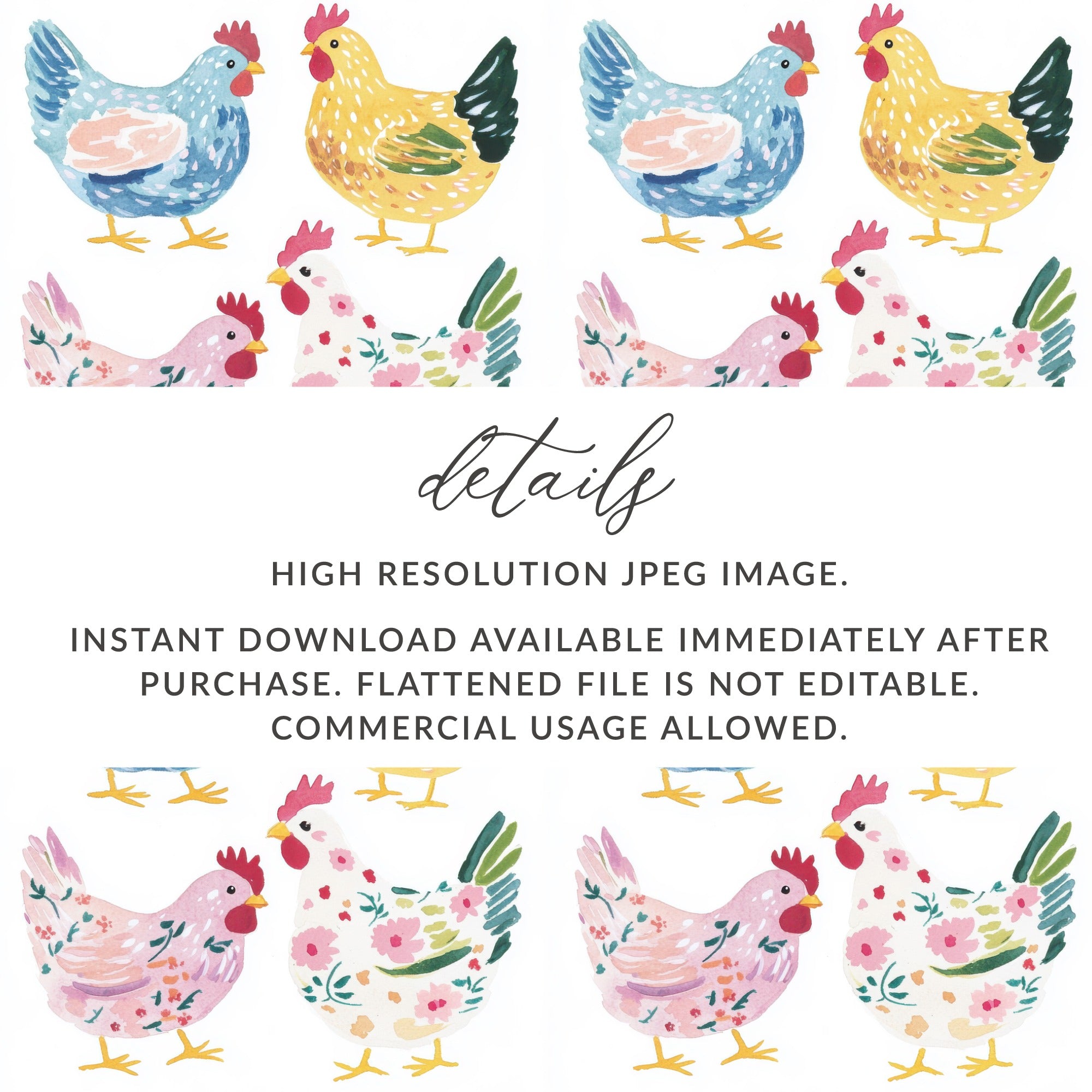 Watercolor Chicken Digital Clip Art Image Collection product type