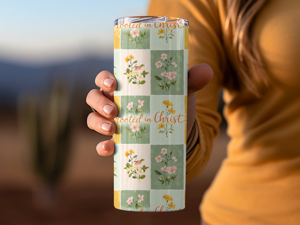 Floral Rooted in Christ Motivational Tumbler