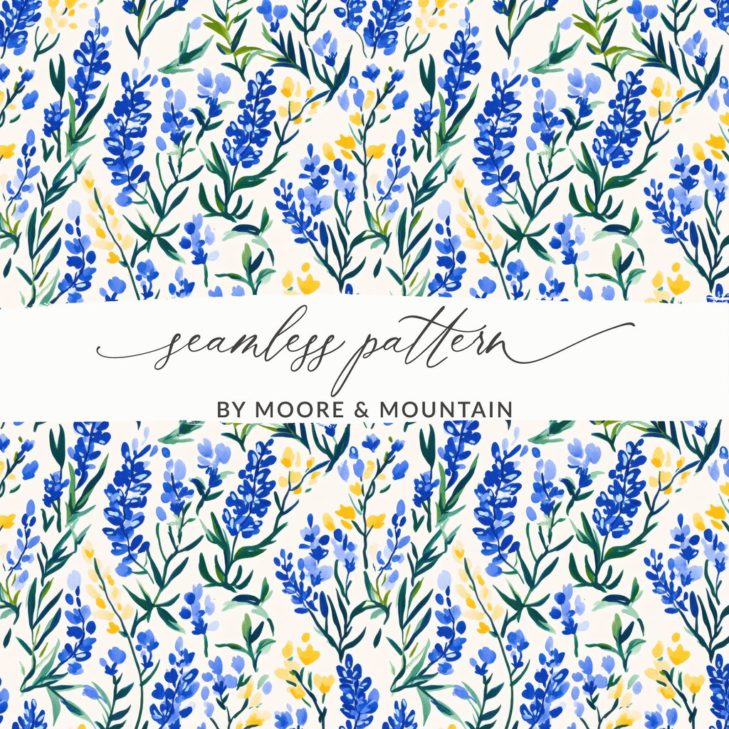 Blue and Yellow Floral Seamless Pattern by Moore and Mountain