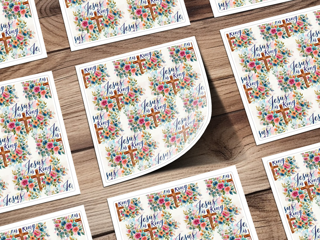 Jesus is King Floral Cross Christian Sticker Sheet product type
